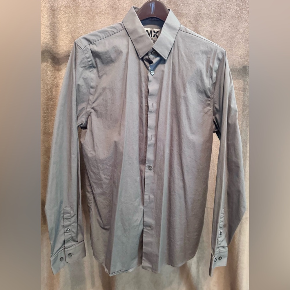 Men’s Express 1MX Silver Gray long sleeve Dress Shirt Large